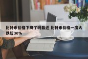 比特币价格下降了吗最近 比特币价格一度大跌超30%